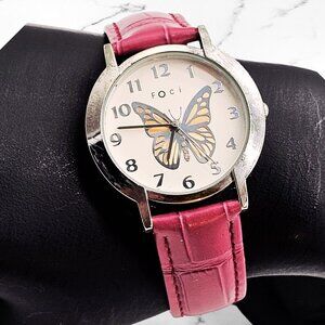 FOCI Butterfly Dial Watch – New Genuine Leather Band – Fresh Battery